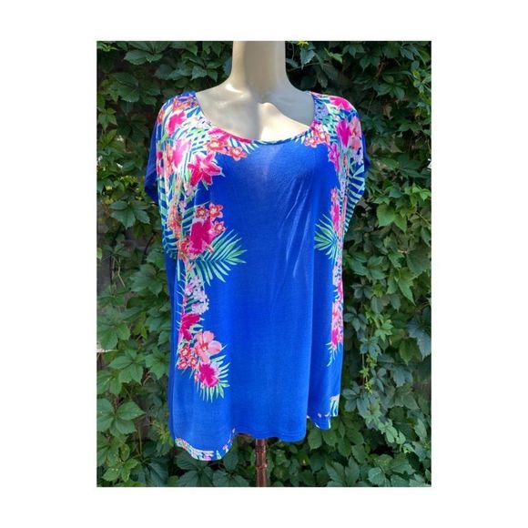 Vintage 90s Candy Couture Plus Floral Top Dolman Drop Shoulder Short Sleeve 4X - Picture 1 of 7